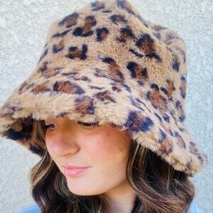 Faux Fur Leopard Bucket Hat